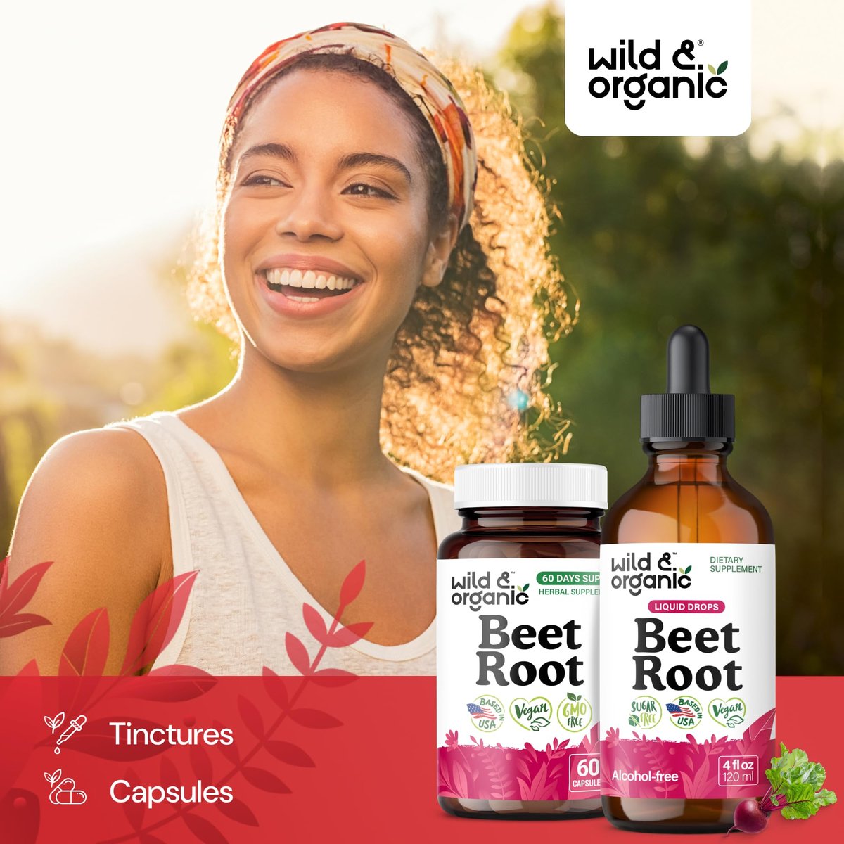 Wild & Organic Rote Bete Extrakt Tropfen - Energieunterstützung - Flüssige Rote Bete Nahrungsergänzung - 400 mg pro Portion - Mischbar mit Pulver - Vegan, Zucker- & Alkoholfrei - 118 ml