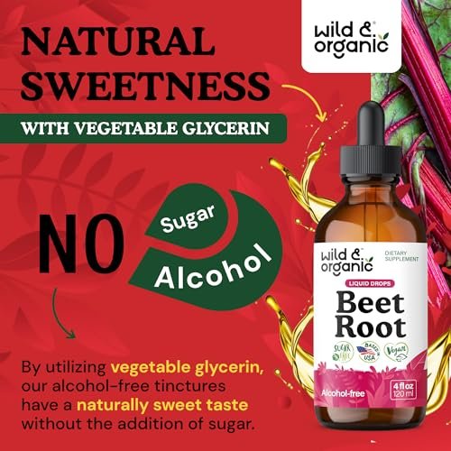 Wild & Organic Rote Bete Extrakt Tropfen - Energieunterstützung - Flüssige Rote Bete Nahrungsergänzung - 400 mg pro Portion - Mischbar mit Pulver - Vegan, Zucker- & Alkoholfrei - 118 ml