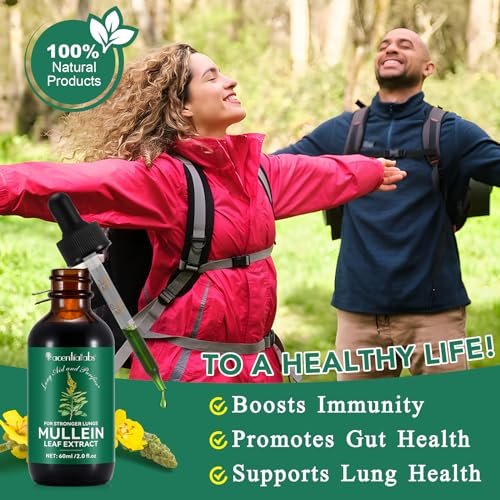 Mullein Tropfen für die Lunge – Natürlicher Königskerzen-Extrakt mit Chlorophyll zur Unterstützung der Atemwege (60 ml / 1 Packung)