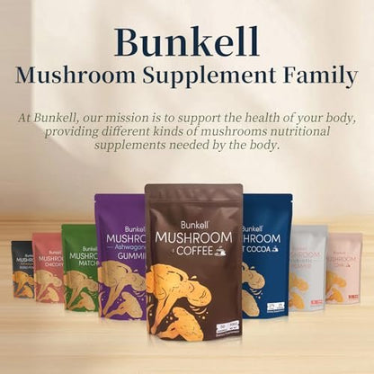 Bunkell Pilz-Kaffee, Adaptogene 6 Pilze mit Löwenmähne, Reishi, Cordyceps, Shiitake, Herkuleskeule & Truthahnschwanz, Instantkaffee-Pulver für Energie, Verdauung & Immununterstützung, 30 Portionen