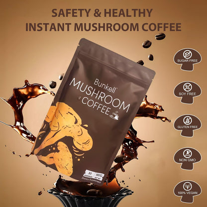 Bunkell Pilz-Kaffee, Adaptogene 6 Pilze mit Löwenmähne, Reishi, Cordyceps, Shiitake, Herkuleskeule & Truthahnschwanz, Instantkaffee-Pulver für Energie, Verdauung & Immununterstützung, 30 Portionen