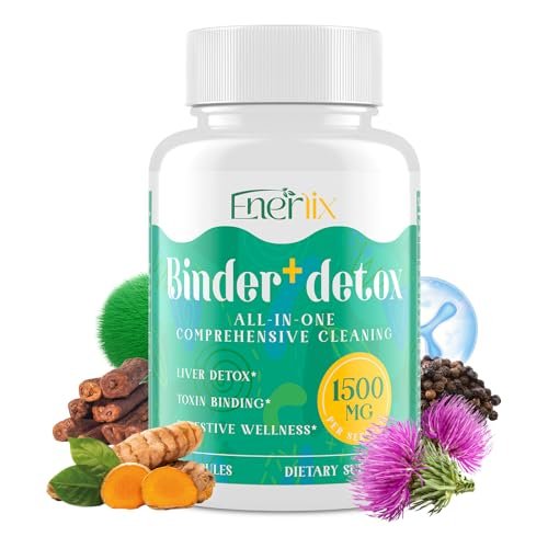 Enerlix 15-in-1 Detox Binder – Aktivkohle, Zeolith & Bentonit Ton, Chlorella, 1500 mg Entgiftungsergänzung maximal absorbierend, Leber-Gut-Darm-Reinigung, 90 vegane Kapseln