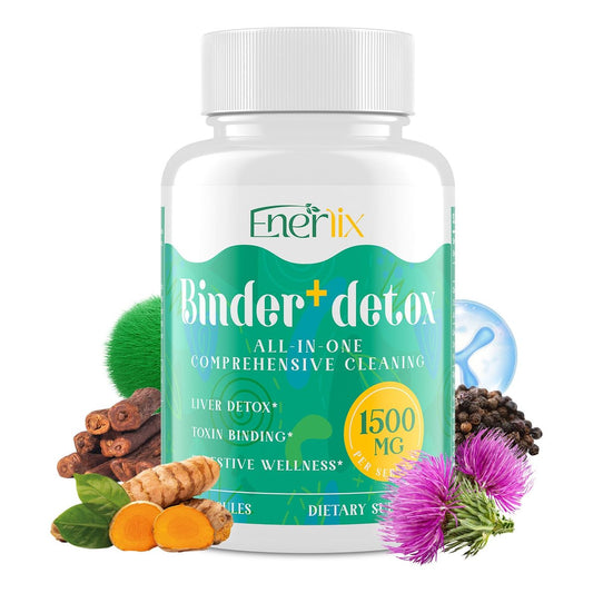 Enerlix 15-in-1 Detox Binder – Aktivkohle, Zeolith & Bentonit Ton, Chlorella, 1500 mg Entgiftungsergänzung maximal absorbierend, Leber-Gut-Darm-Reinigung, 90 vegane Kapseln