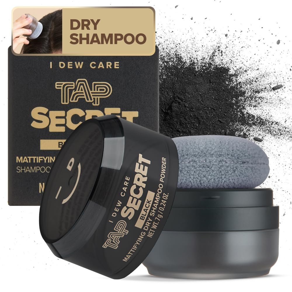 I DEW CARE Biotin Clarifying Dry Shampoo - Tap Secret Black | Stärkend & Volumengebend, Puderform, Nachfüllbar, Reisegröße, Nicht-Aerosol, für Brünette, Koreanischer Ginseng, 0,24 Unzen