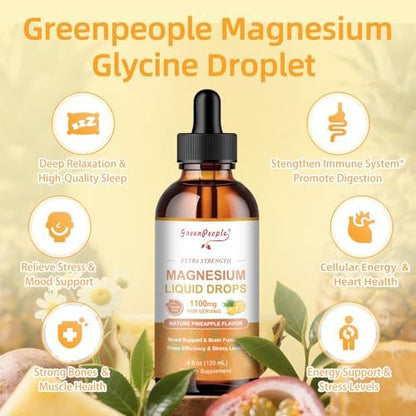 GREENPEOPLE Magnesium Glycinat Flüssig Tropfen - 17-in-1 Triple Magnesium Komplex mit Glycinat 400mg, Citrat 500mg, Taurat & L-Theanin für Ruhe, Muskeln & Schlaf - Ananasgeschmack, 118 ml
