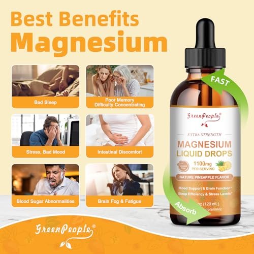 GREENPEOPLE Magnesium Glycinat Flüssig Tropfen - 17-in-1 Triple Magnesium Komplex mit Glycinat 400mg, Citrat 500mg, Taurat & L-Theanin für Ruhe, Muskeln & Schlaf - Ananasgeschmack, 118 ml