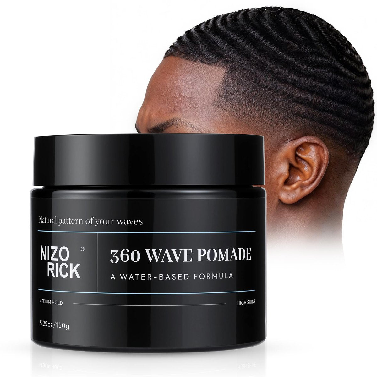 NIZORICK 360 Wellen Pomade 150g – Wasserbasierte Wellencreme für Herren – Starker Halt & definierte Schichten, 150g/5,29 oz