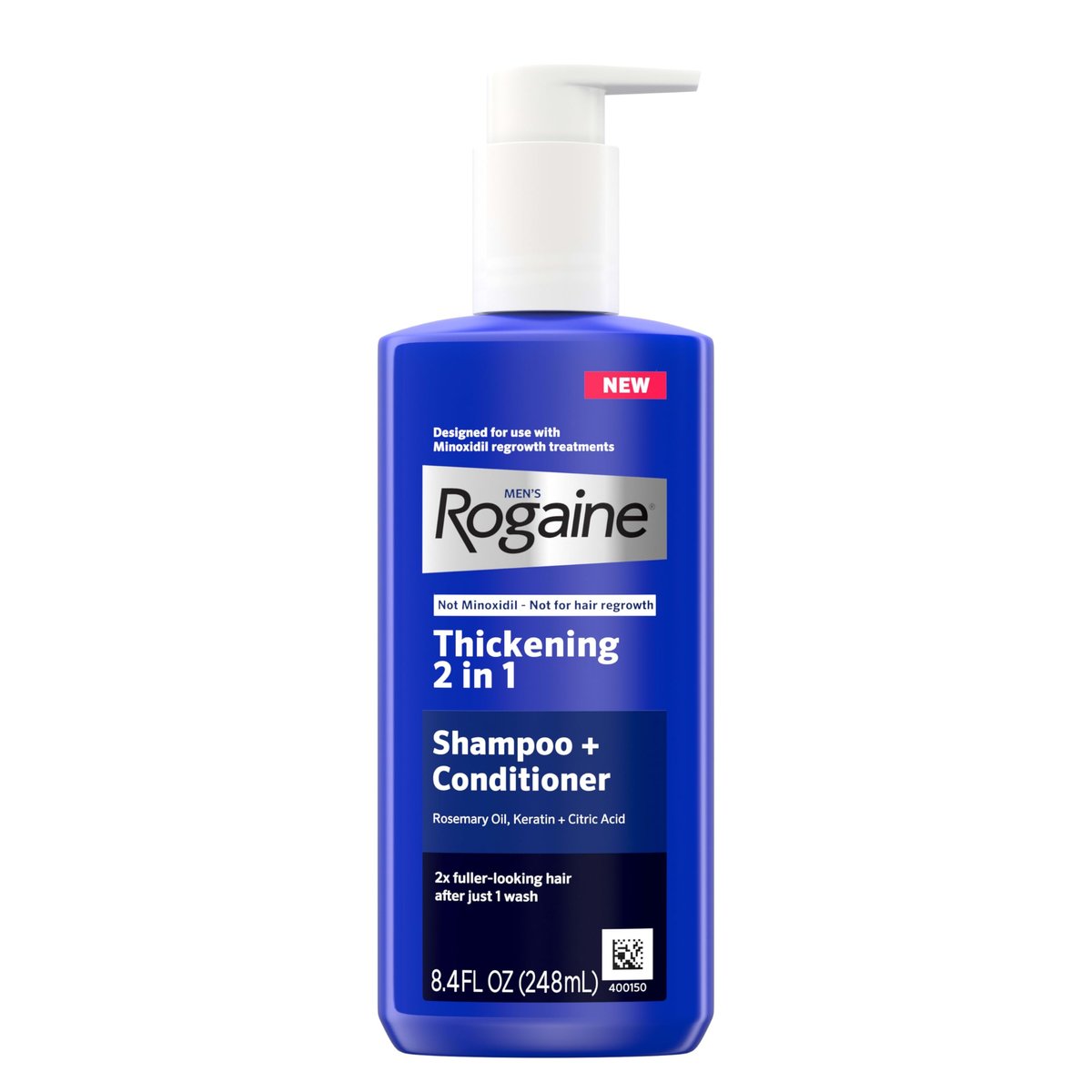 Rogaine Männer Verdickendes 2-in-1 Shampoo + Conditioner, Haarverdickendes Shampoo & Conditioner mit Rosmarinöl, Keratin & Zitronensäure, macht das Haar sichtbar dicker, kein Minoxidil, 250 ml