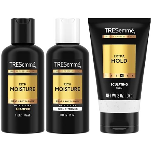 TRESemmé Reiseset: Shampoo, Spülung & Haargel – Feuchtigkeitsspendend + Alkoholfreies Styling-Gel, 24h Frizz-Kontrolle (3-teilig)