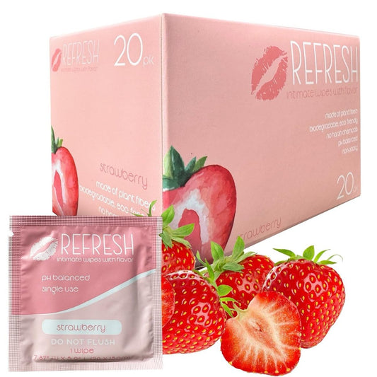 Aromatisierte Damen-Feuchttücher für Frauen - 20 Stück einzeln verpackt - pH-ausgeglichene aromatisierte Intimtücher - Erdbeere