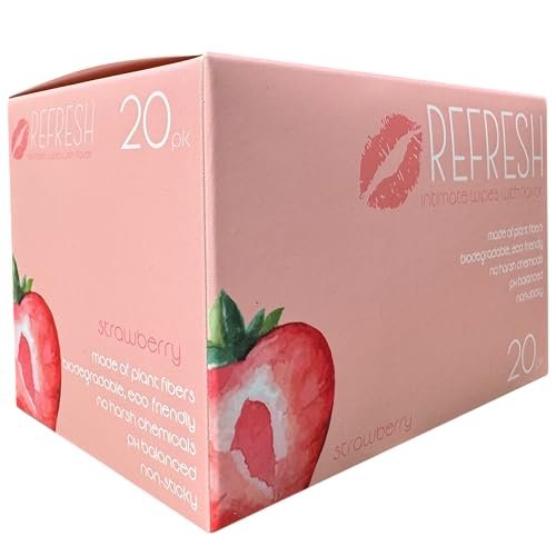 Aromatisierte Damen-Feuchttücher für Frauen - 20 Stück einzeln verpackt - pH-ausgeglichene aromatisierte Intimtücher - Erdbeere