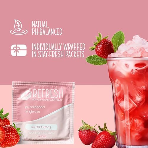 Aromatisierte Damen-Feuchttücher für Frauen - 20 Stück einzeln verpackt - pH-ausgeglichene aromatisierte Intimtücher - Erdbeere