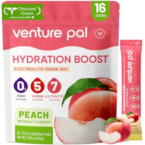 Venture Pal Zuckerfreie Elektrolyt-Pulver-Packungen – Flüssige Daily IV Hydration Packets | Elektrolyt-Getränkemischung mit 5 Vitaminen & 7 Elektrolyten | Keto-freundlich | Non-GMO | Zertifiziert vegan | 16 Sticks