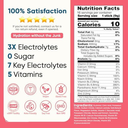 Venture Pal Zuckerfreie Elektrolyt-Pulver-Packungen – Flüssige Daily IV Hydration Packets | Elektrolyt-Getränkemischung mit 5 Vitaminen & 7 Elektrolyten | Keto-freundlich | Non-GMO | Zertifiziert vegan | 16 Sticks