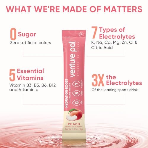 Venture Pal Zuckerfreie Elektrolyt-Pulver-Packungen – Flüssige Daily IV Hydration Packets | Elektrolyt-Getränkemischung mit 5 Vitaminen & 7 Elektrolyten | Keto-freundlich | Non-GMO | Zertifiziert vegan | 16 Sticks