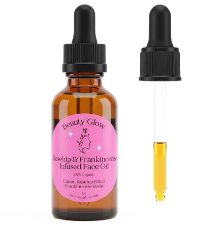 Weihrauch-Harz-infundiertes Bio-Rizinus- & Hagebuttenöl für das Gesicht – Anti-Aging-Wunder-Gesichtsfeuchtigkeitscreme, kaltgepresstes Serum, natürliche Hautpflege, hydratisiert die Haut, feuchtigkeitsspendend 30 ml