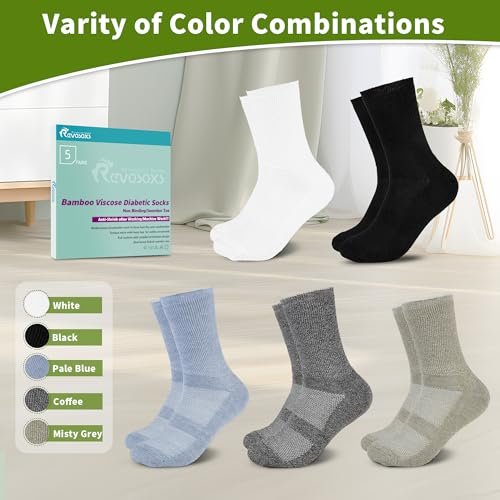 Revosoxs Diabetiker Socken für Damen und Herren – Bambus-Viskose, nicht einschnürend, nahtlose Zehenpartie, Größe 9-12/10-13 (Dunkel A-Large)