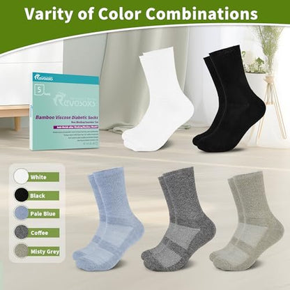Revosoxs Diabetiker Socken für Damen und Herren – Bambus-Viskose, nicht einschnürend, nahtlose Zehenpartie, Größe 9-12/10-13 (Dunkel A-Large)