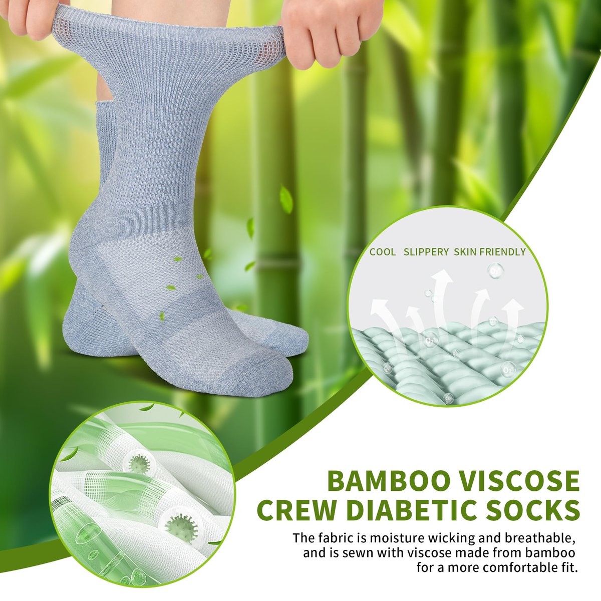 Revosoxs Diabetiker Socken für Damen und Herren – Bambus-Viskose, nicht einschnürend, nahtlose Zehenpartie, Größe 9-12/10-13 (Dunkel A-Large)