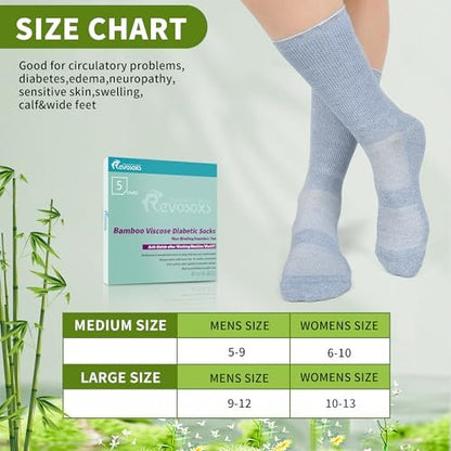 Revosoxs Diabetiker Socken für Damen und Herren – Bambus-Viskose, nicht einschnürend, nahtlose Zehenpartie, Größe 9-12/10-13 (Dunkel A-Large)