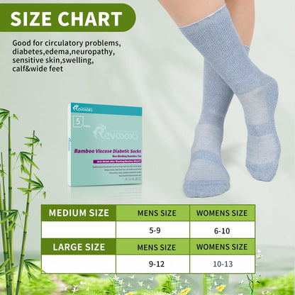 Revosoxs Diabetiker Socken für Damen und Herren – Bambus-Viskose, nicht einschnürend, nahtlose Zehenpartie, Größe 9-12/10-13 (Dunkel A-Large)