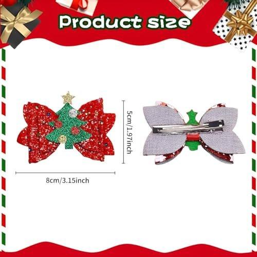 4er-Set Weihnachts-Haarklammern: Rentier, Tannenbaum, Glitzer & Schleife – Festliche Haarspangen für Frauen, Mädchen & Kinder