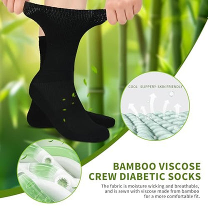 Revosoxs Diabetiker Socken für Damen und Herren, Bambus-Viskose, nicht einschnürendes weites Bündchen, nahtlose Zehenpartie, Größe 9-12 10-13 (Schwarz, Large)