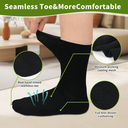 Revosoxs Diabetiker Socken für Damen und Herren, Bambus-Viskose, nicht einschnürendes weites Bündchen, nahtlose Zehenpartie, Größe 9-12 10-13 (Schwarz, Large)