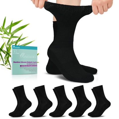 Revosoxs Diabetiker Socken für Damen und Herren, Bambus-Viskose, nicht einschnürendes weites Bündchen, nahtlose Zehenpartie, Größe 9-12 10-13 (Schwarz, Large)