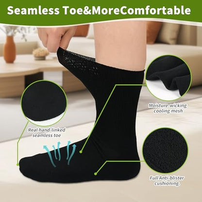 Revosoxs Diabetiker Socken für Damen und Herren, Bambus-Viskose, nicht einschnürendes weites Bündchen, nahtlose Zehenpartie, Größe 9-12 10-13 (Schwarz, Large)