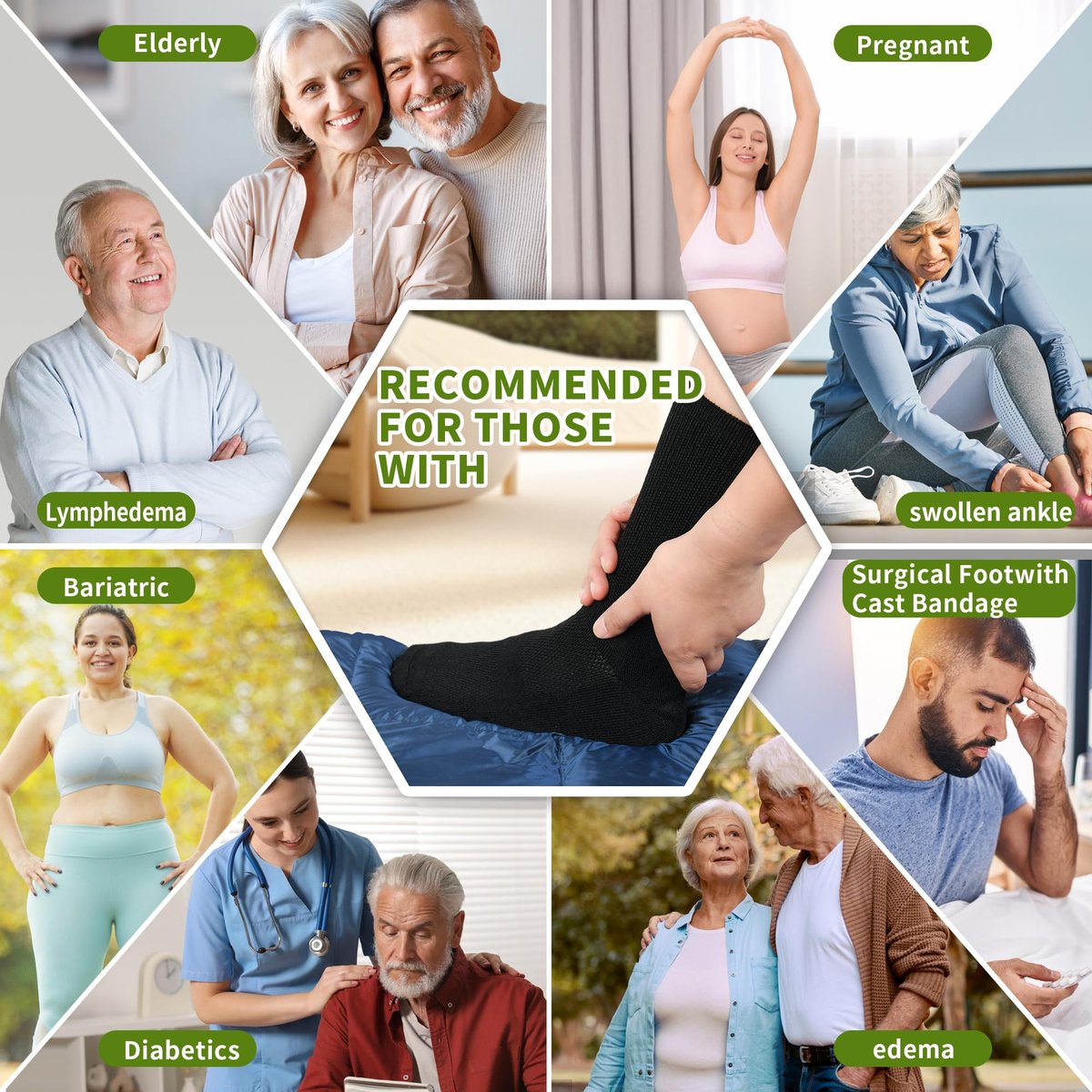 Revosoxs Diabetiker Socken für Damen und Herren, Bambus-Viskose, nicht einschnürendes weites Bündchen, nahtlose Zehenpartie, Größe 9-12 10-13 (Schwarz, Large)
