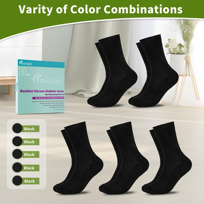 Revosoxs Diabetiker Socken für Damen und Herren, Bambus-Viskose, nicht einschnürendes weites Bündchen, nahtlose Zehenpartie, Größe 9-12 10-13 (Schwarz, Large)