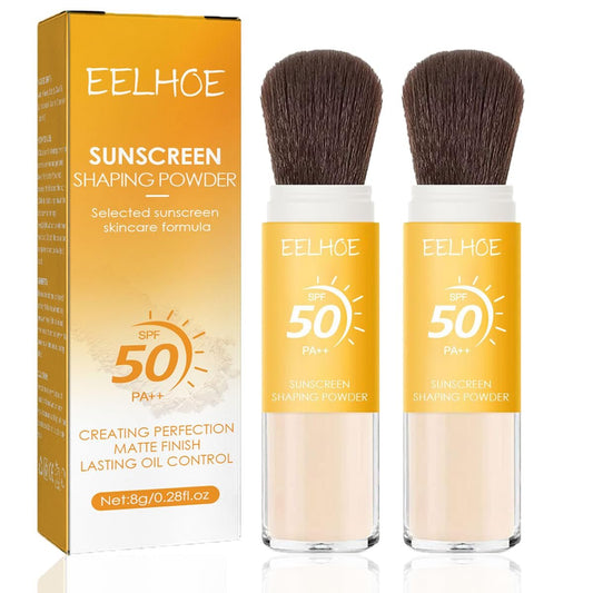 Dulele Sonnenschutz Puder, 2er-Pack Mineralischer Mattierender loser Puder, SPF 50, Natürlich, Transparent, Ölkontrolle, Minimiert feine Linien & Poren