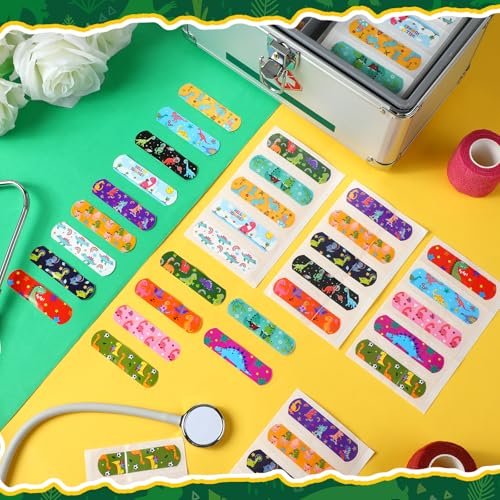 Estune 75-teiliges Dinosaurier-Pflaster-Set für Kinder – Bunte, flexible Cartoon-Pflaster in 15 verschiedenen Designs – Ideal als Geschenk für Valentinstag, Schulklassen und Kindergeburtstage