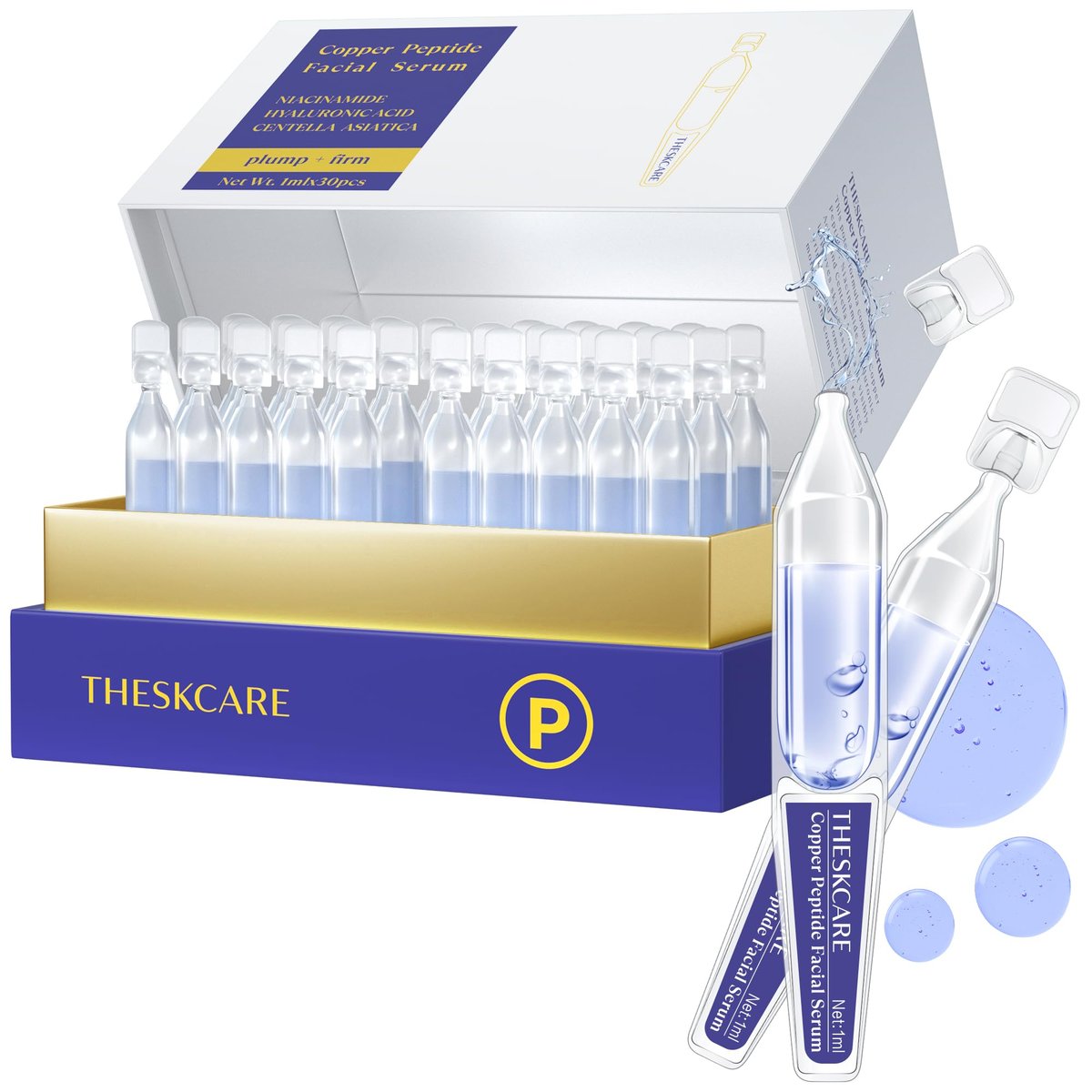 THESKCARE Kupferpeptid-Serum Ampulle mit Niacinamid & Hyaluronsäure zur Hydratation, Reduzierung von Falten und Hautstraffung, 30 Ampullen
