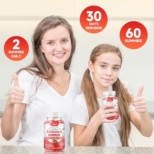 softbear Kalium-Gummibärchen für Erwachsene, zuckerfrei, Kaliumchlorid 1200 mg, gegen Beinkrämpfe & Elektrolytgleichgewicht, hochdosiertes Kaliumpräparat, Erdbeergeschmack, 60 Stück