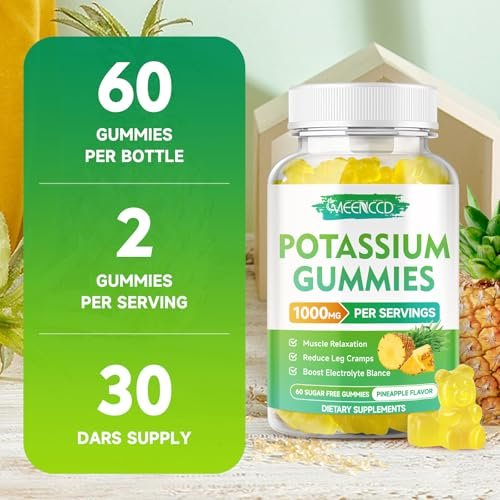 Kaliumcitrat Gummies 1000mg – Hochdosierte Kaliumpräparate für Erwachsene, Männer & Frauen – Zuckerfrei, Ananasgeschmack, 60 Stück