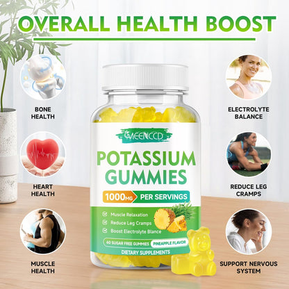 Kaliumcitrat Gummies 1000mg – Hochdosierte Kaliumpräparate für Erwachsene, Männer & Frauen – Zuckerfrei, Ananasgeschmack, 60 Stück
