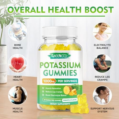 Kaliumcitrat Gummies 1000mg – Hochdosierte Kaliumpräparate für Erwachsene, Männer & Frauen – Zuckerfrei, Ananasgeschmack, 60 Stück