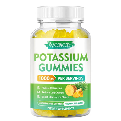 Kaliumcitrat Gummies 1000mg – Hochdosierte Kaliumpräparate für Erwachsene, Männer & Frauen – Zuckerfrei, Ananasgeschmack, 60 Stück