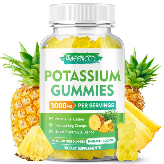 Kaliumcitrat Gummies 1000mg – Hochdosierte Kaliumpräparate für Erwachsene, Männer & Frauen – Zuckerfrei, Ananasgeschmack, 60 Stück