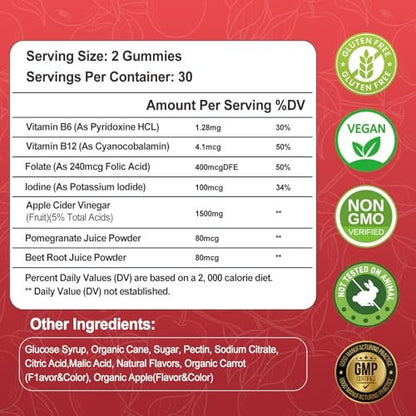 Keto Apfelessig Gummis, Keto ACV Gummy Diät-Ergänzung, Fortschrittliche 1500mg ACV Gummis mit Folsäure, B12, B6 und Keto-Unterstützung für Frauen und Männer, Gelatine-frei, Vegan & Non-GMO (Mehrfachgeschmack)