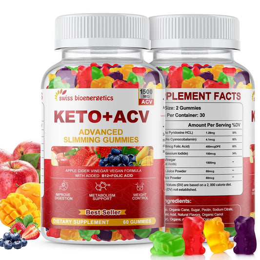 Keto Apfelessig Gummis, Keto ACV Gummy Diät-Ergänzung, Fortschrittliche 1500mg ACV Gummis mit Folsäure, B12, B6 und Keto-Unterstützung für Frauen und Männer, Gelatine-frei, Vegan & Non-GMO (Mehrfachgeschmack)