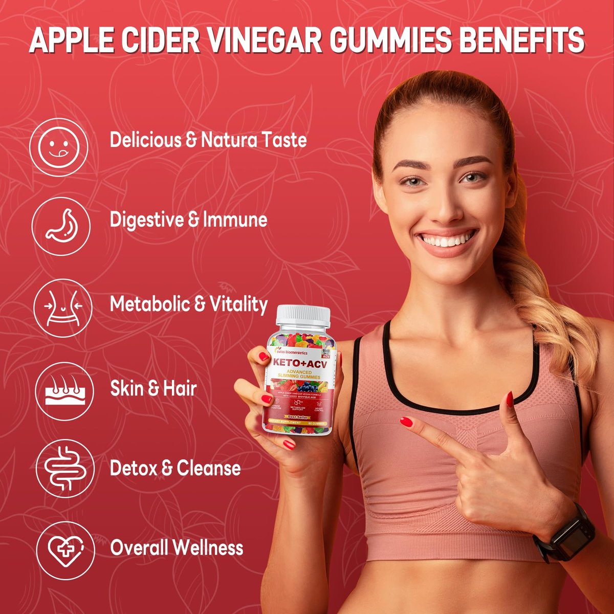 Keto Apfelessig Gummis, Keto ACV Gummy Diät-Ergänzung, Fortschrittliche 1500mg ACV Gummis mit Folsäure, B12, B6 und Keto-Unterstützung für Frauen und Männer, Gelatine-frei, Vegan & Non-GMO (Mehrfachgeschmack)