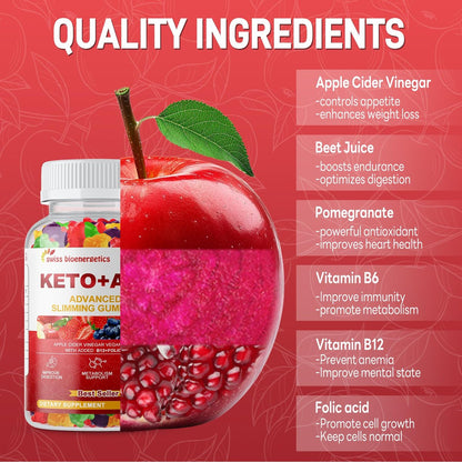 Keto Apfelessig Gummis, Keto ACV Gummy Diät-Ergänzung, Fortschrittliche 1500mg ACV Gummis mit Folsäure, B12, B6 und Keto-Unterstützung für Frauen und Männer, Gelatine-frei, Vegan & Non-GMO (Mehrfachgeschmack)