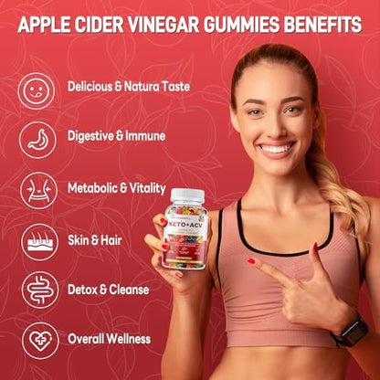 Keto Apfelessig Gummis, Keto ACV Gummy Diät-Ergänzung, Fortschrittliche 1500mg ACV Gummis mit Folsäure, B12, B6 und Keto-Unterstützung für Frauen und Männer, Gelatine-frei, Vegan & Non-GMO (Mehrfachgeschmack)