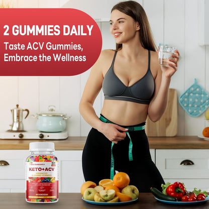 Keto Apfelessig Gummis, Keto ACV Gummy Diät-Ergänzung, Fortschrittliche 1500mg ACV Gummis mit Folsäure, B12, B6 und Keto-Unterstützung für Frauen und Männer, Gelatine-frei, Vegan & Non-GMO (Mehrfachgeschmack)