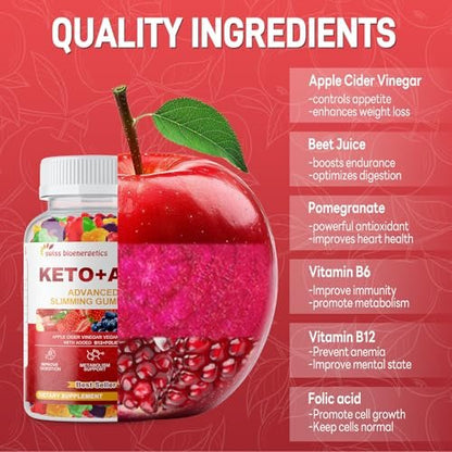 Keto Apfelessig Gummis, Keto ACV Gummy Diät-Ergänzung, Fortschrittliche 1500mg ACV Gummis mit Folsäure, B12, B6 und Keto-Unterstützung für Frauen und Männer, Gelatine-frei, Vegan & Non-GMO (Mehrfachgeschmack)