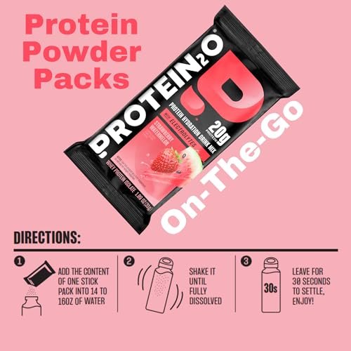 Protein2o 20g Molkenproteinisolat klares Proteinpulver, 360 mg Elektrolyte, Vitamine B5 & B6, Zuckerfrei, Erdbeer-Wassermelone, 8er-Pack