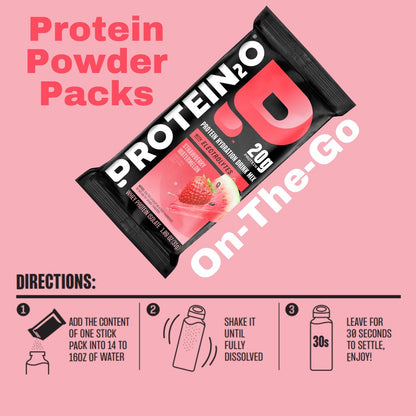 Protein2o 20g Molkenproteinisolat klares Proteinpulver, 360 mg Elektrolyte, Vitamine B5 & B6, Zuckerfrei, Erdbeer-Wassermelone, 8er-Pack